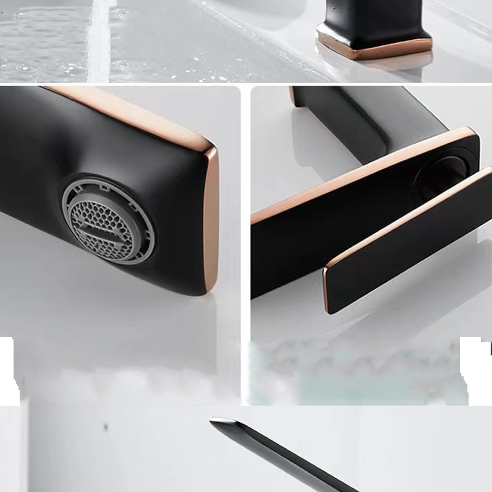 Waterfall Modern Single-Hole Bathroom Faucet, Single-Handle Brass Faucet