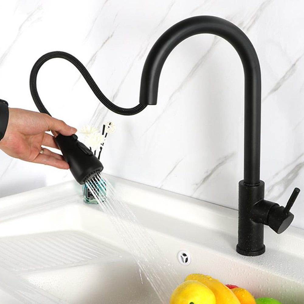 Pull-Down Stainless Steel Kitchen Faucet, Single-Handle 360-Degree Swivel Faucet, Brushed Nickel / Matte Black