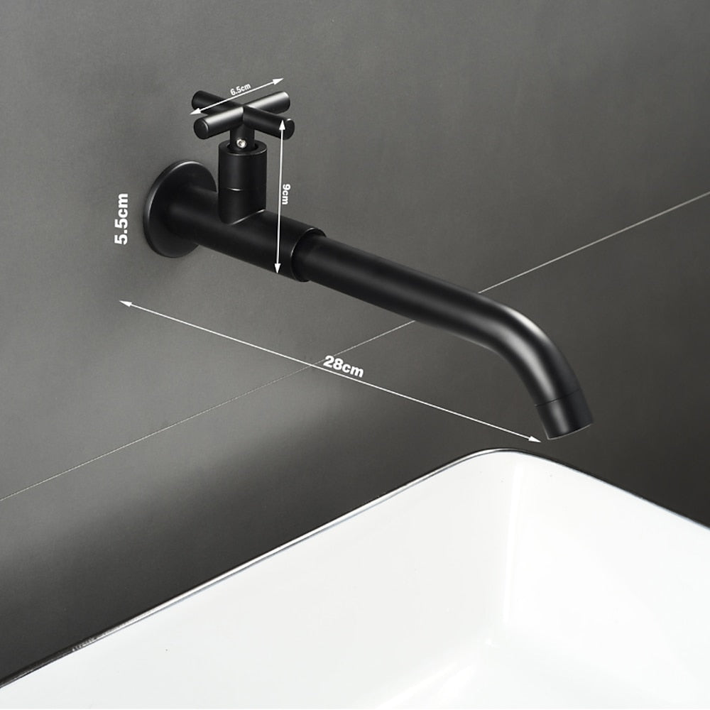 Modern Wall-Mount Bathroom Faucet, Single-Handle Swivel Spout Cold Only Faucet, Matte Black / Matte White / Antique Brass / Chrome