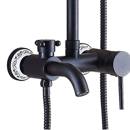Oil-Rubbed Bronze Traditional Brass Wall-Mount Tub Faucet with Hand Shower System, Single-Handle Rainfall Shower Set with Handheld Shower / Tub Spout
