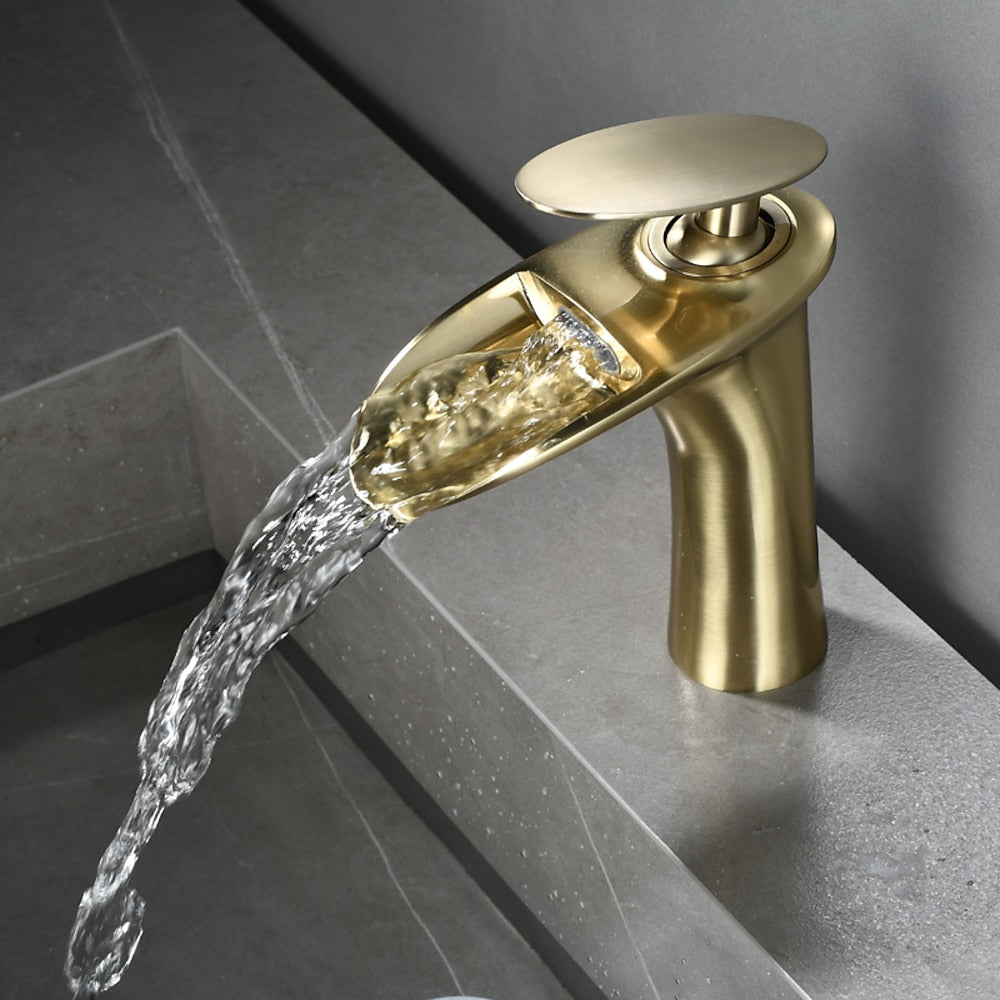 Waterfall Bathroom Faucet, Modern Single-Handle Single-Hole Faucet