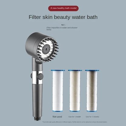 High Pressure 3-Mode Handheld Shower Head, Massage Spray Nozzle with Stop Button, Chrome / Matte Black