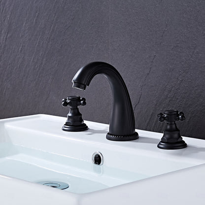High Arc Brass Bathroom Sink Faucet, Double Cross Handle Widespread Faucet, Matte Black / Brushed Gold / Antique Brass