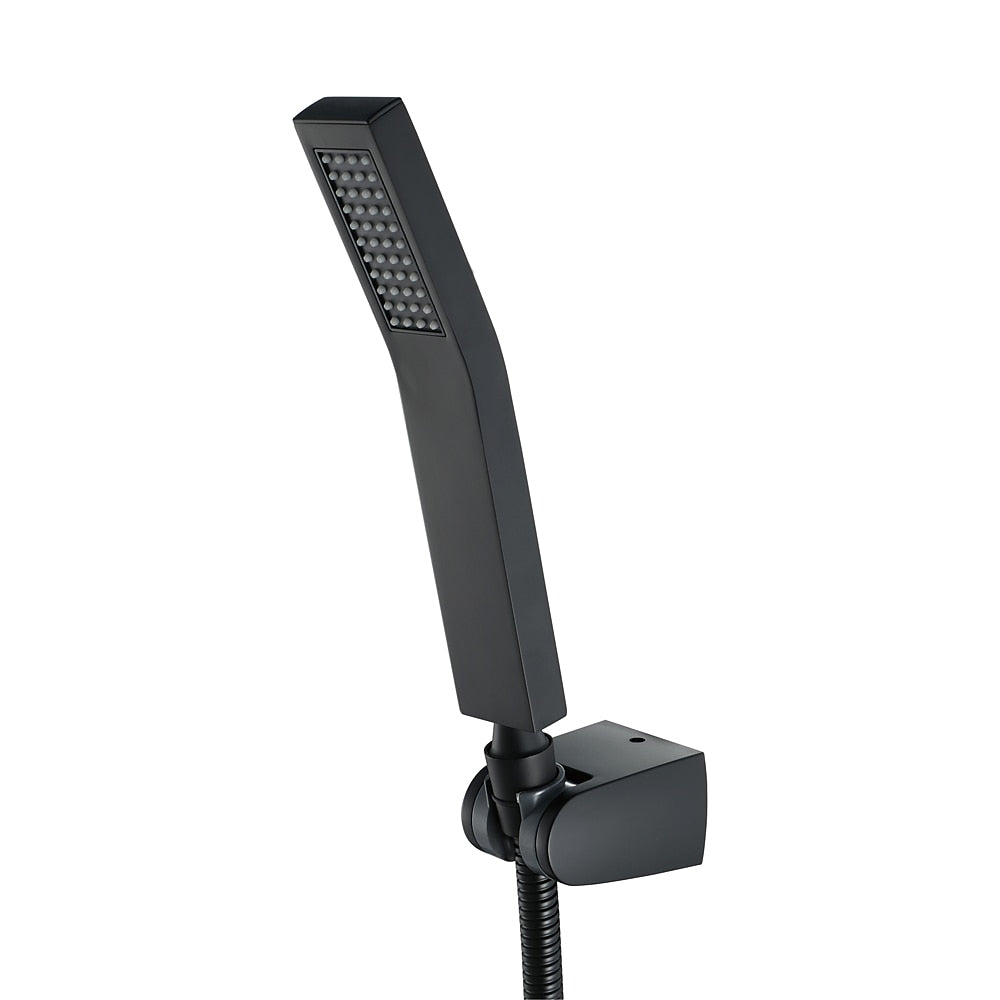 Matte Black Brass Handheld Shower Head, Single-Spray Wall-Mount Hand Shower with Hose / Bracket