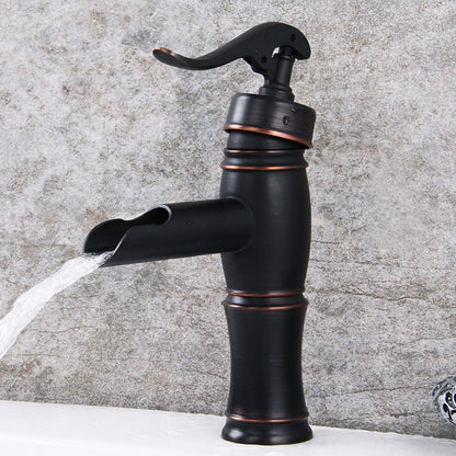 Traditional Waterfall Oil-Rubbed Bronze Bathroom Faucet, Single-Handle Single-Hole Brass Faucet