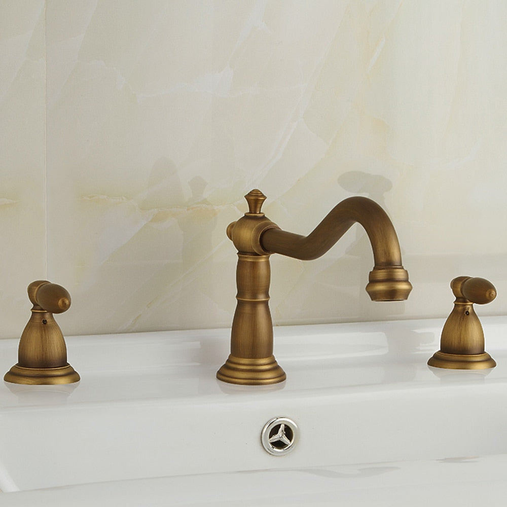 Vintage Widespread Bathroom Faucet, Double Handle Swivel Spout Faucet, Brushed Gold / Antique Brass / Matte Black / Chrome