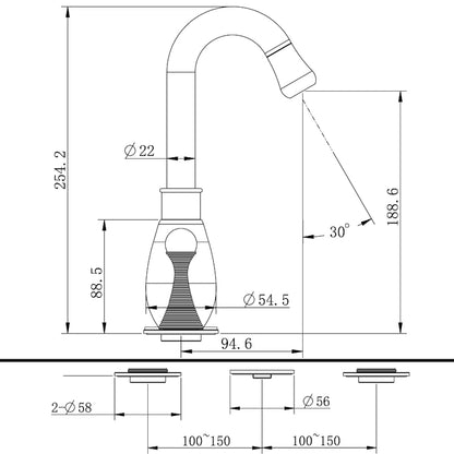 Polished Gold Modern Widespread Bathroom Faucet, High Arc Dual Crystal Knob Faucet