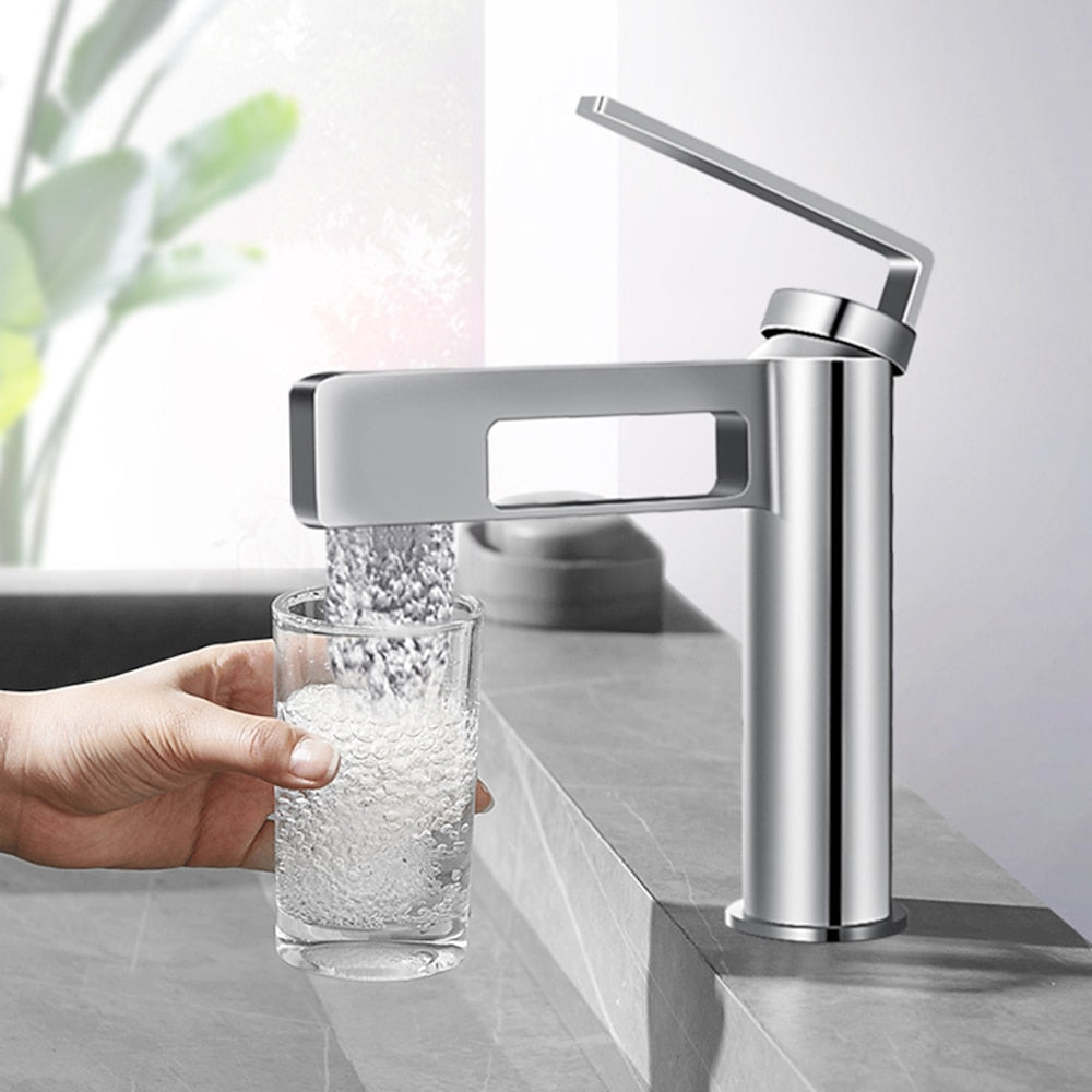 Modern Waterfall Bathroom Sink Faucet, Single-Handle Single-Hole Brass Faucet, Matte Black / Brushed Gold / Gunmetal / Chrome / Matte White