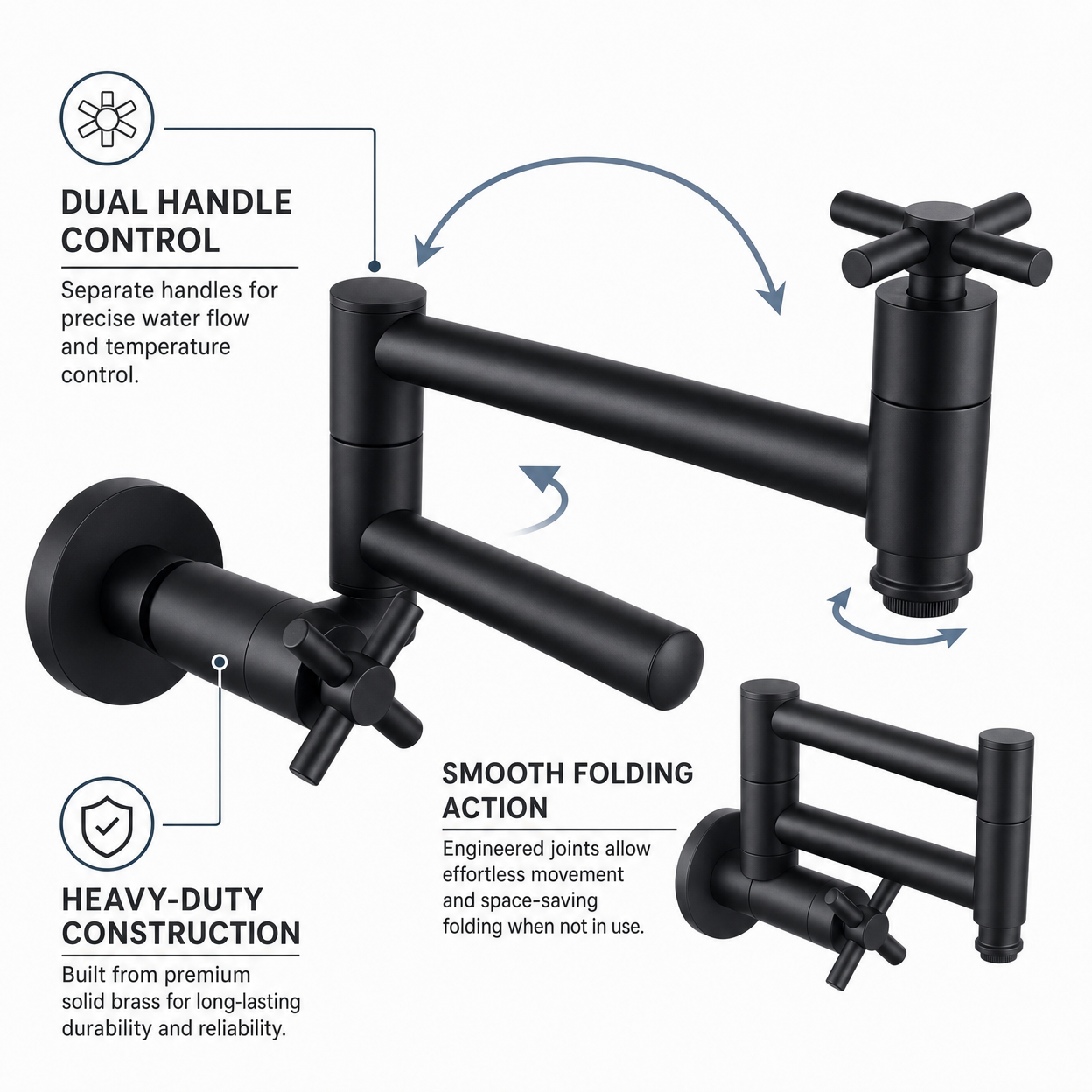 Wall-Mount Single Hole Commercial Pot Filler Faucet, Matte Black