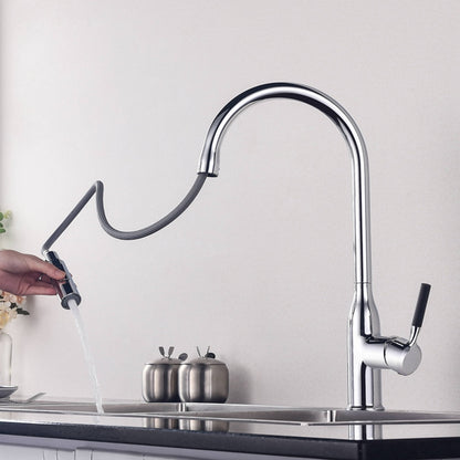 Pull-Down High Arc Kitchen Faucet, Single-Handle Brass Faucet, Matte Black / Brushed Nickel / Gunmetal / Chrome