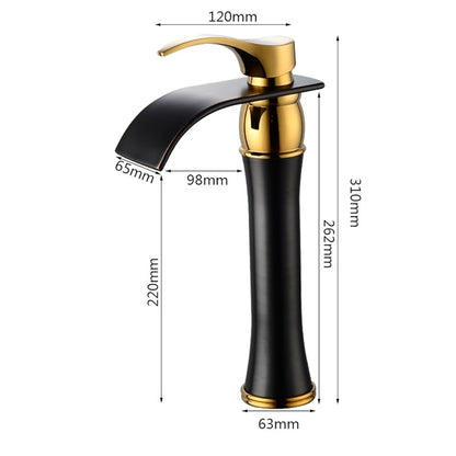 Modern Waterfall Vessel Sink Faucet, Two-Tone Matte Black Gold Single-Handle Faucet