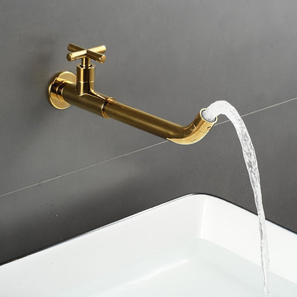 Wall-Mount Single-Hole Bathroom Faucet, Single Cross Handle Swivel Spout Faucet, Antique Brass / Matte Black / Chrome / Matte White / Polished Gold / Gunmetal