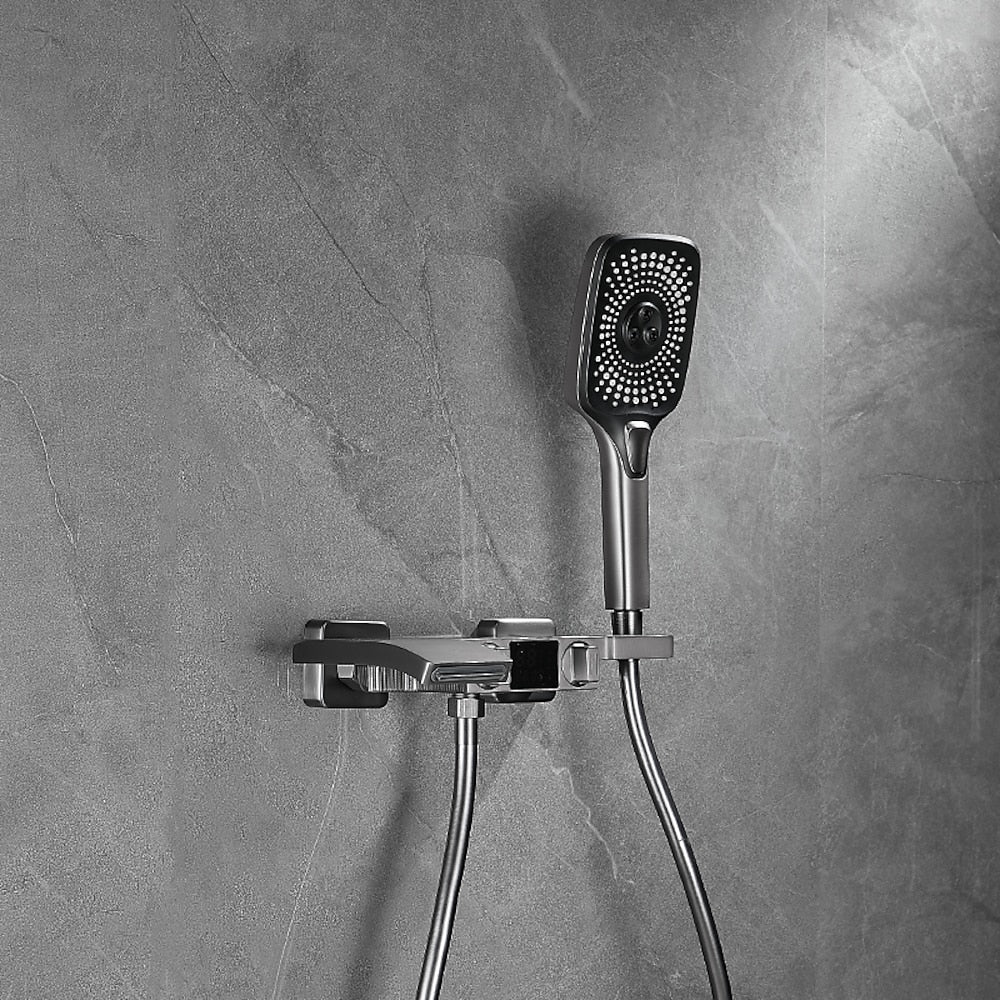 Wall-Mount Waterfall Tub Faucet, Dual-Handle Bath Mixer Tap with Handheld Shower