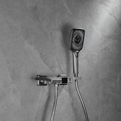 Wall-Mount Waterfall Tub Faucet, Dual-Handle Bath Mixer Tap with Handheld Shower