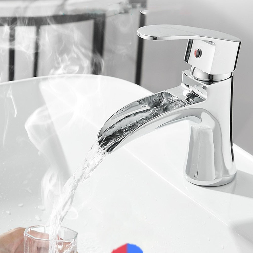 Modern Waterfall Vessel Sink Faucet, Single-Handle Brass Faucet, Matte Black / Chrome