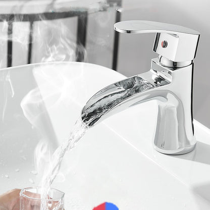 Modern Waterfall Vessel Sink Faucet, Single-Handle Brass Faucet, Matte Black / Chrome