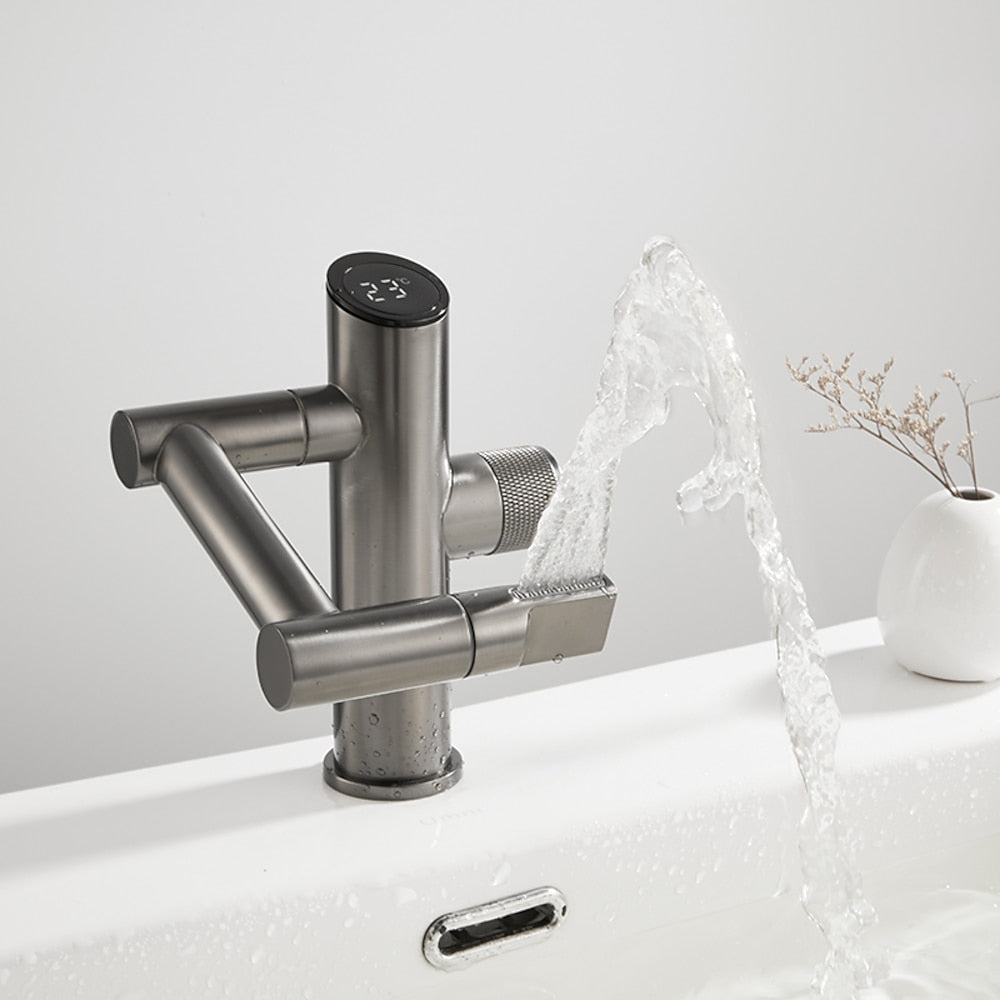 LED Digital Display Single-Hole Single-Handle Bathroom Faucet, Swivel Spout Brass Faucet, Matte Black / Matte White / Gunmetal