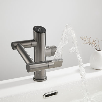 LED Digital Display Single-Hole Single-Handle Bathroom Faucet, Swivel Spout Brass Faucet, Matte Black / Matte White / Gunmetal