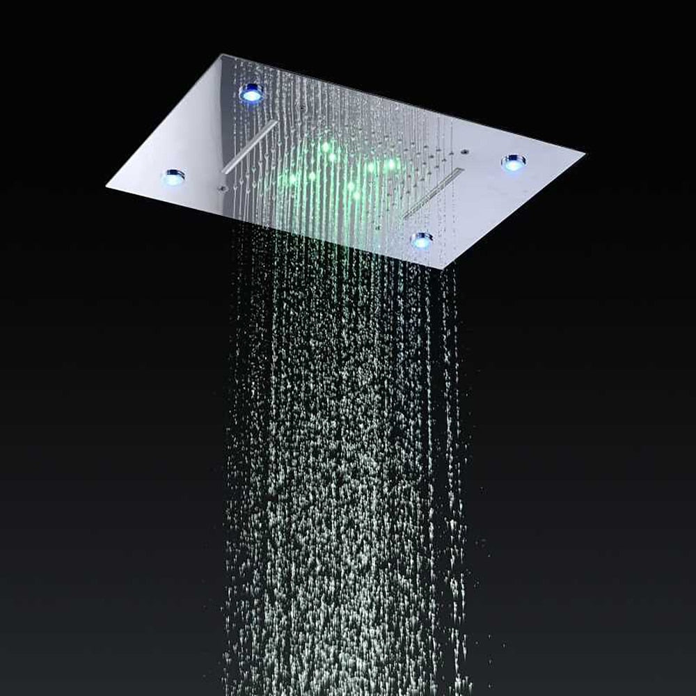 Modern LED Rainfall Waterfall Shower Head, Ceiling-Mounted Stainless Steel Chrome Shower Head with Bluetooth Speaker