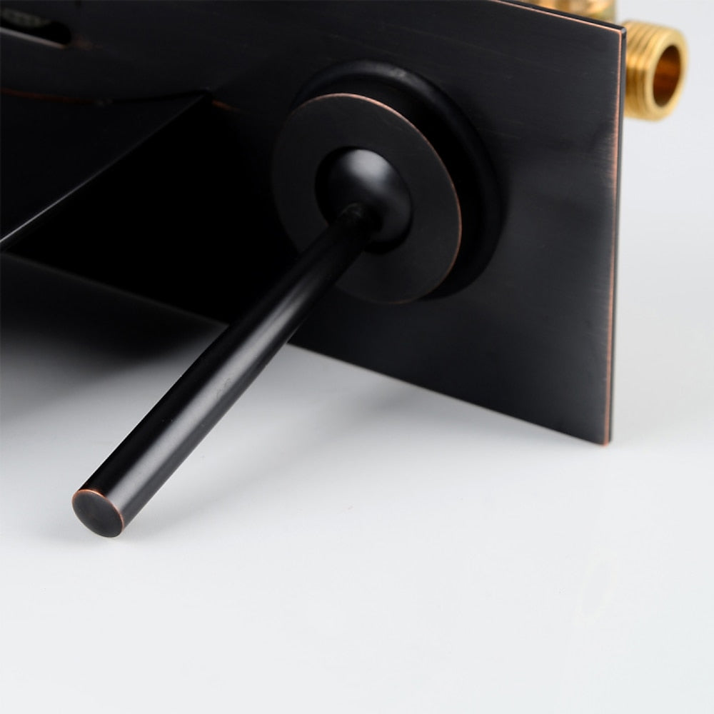 LED Waterfall Bathroom Faucet, Wall-Mount Single-Handle Brass Faucet, Brushed Gold / Matte Black / Oil-Rubbed Bronze