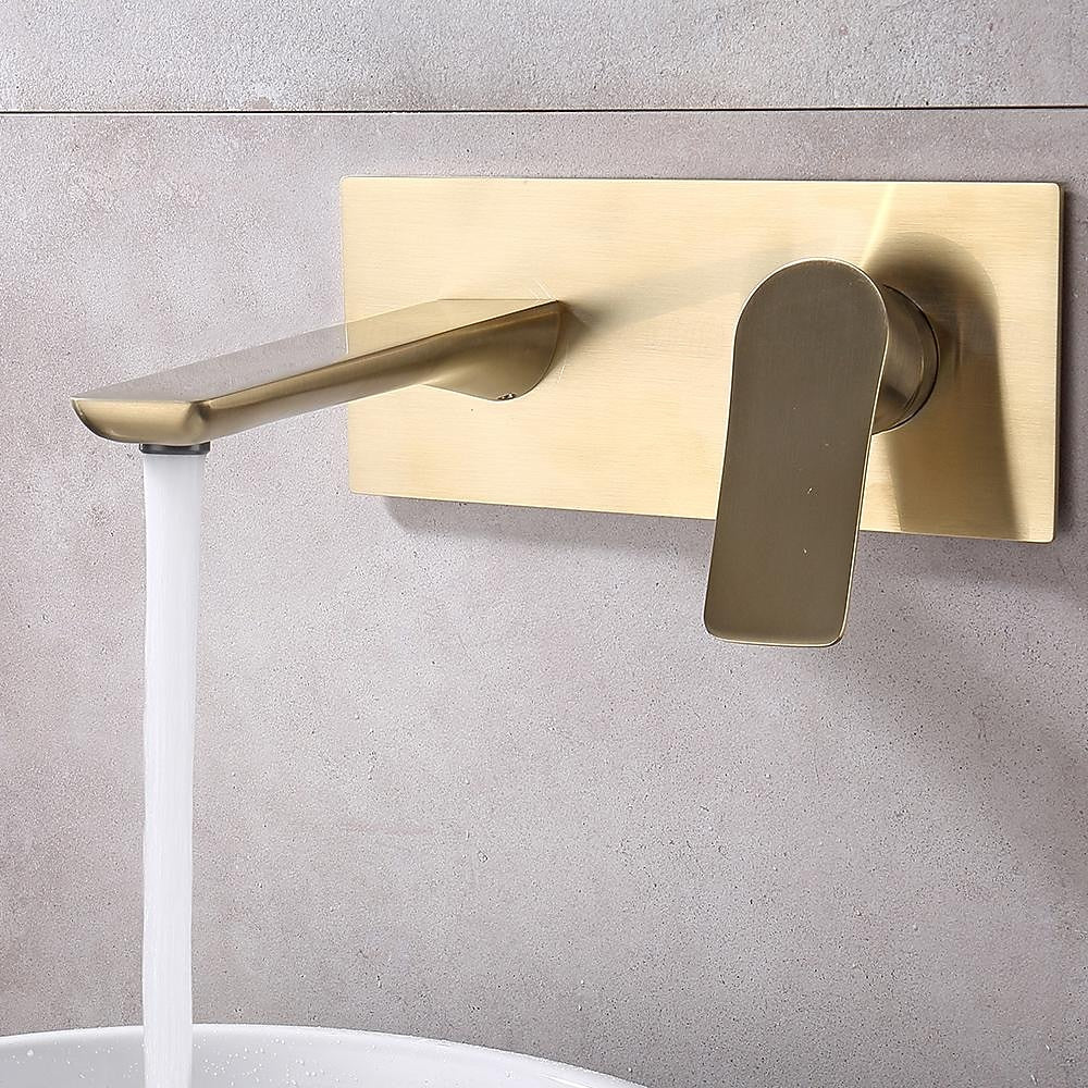 Modern Wall-Mount Bathroom Faucet, Single-Handle Brass Basin Faucet, Matte Black / Brushed Gold / Gunmetal