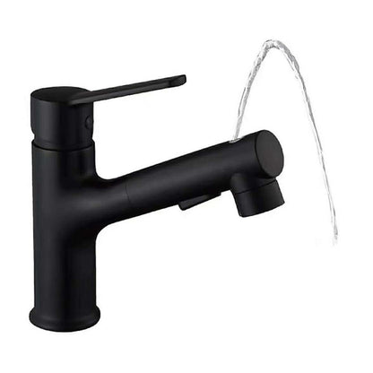 Pull-Out Single-Hole Bathroom Faucet, Single-Handle Basin Tap, Matte Black / Chrome