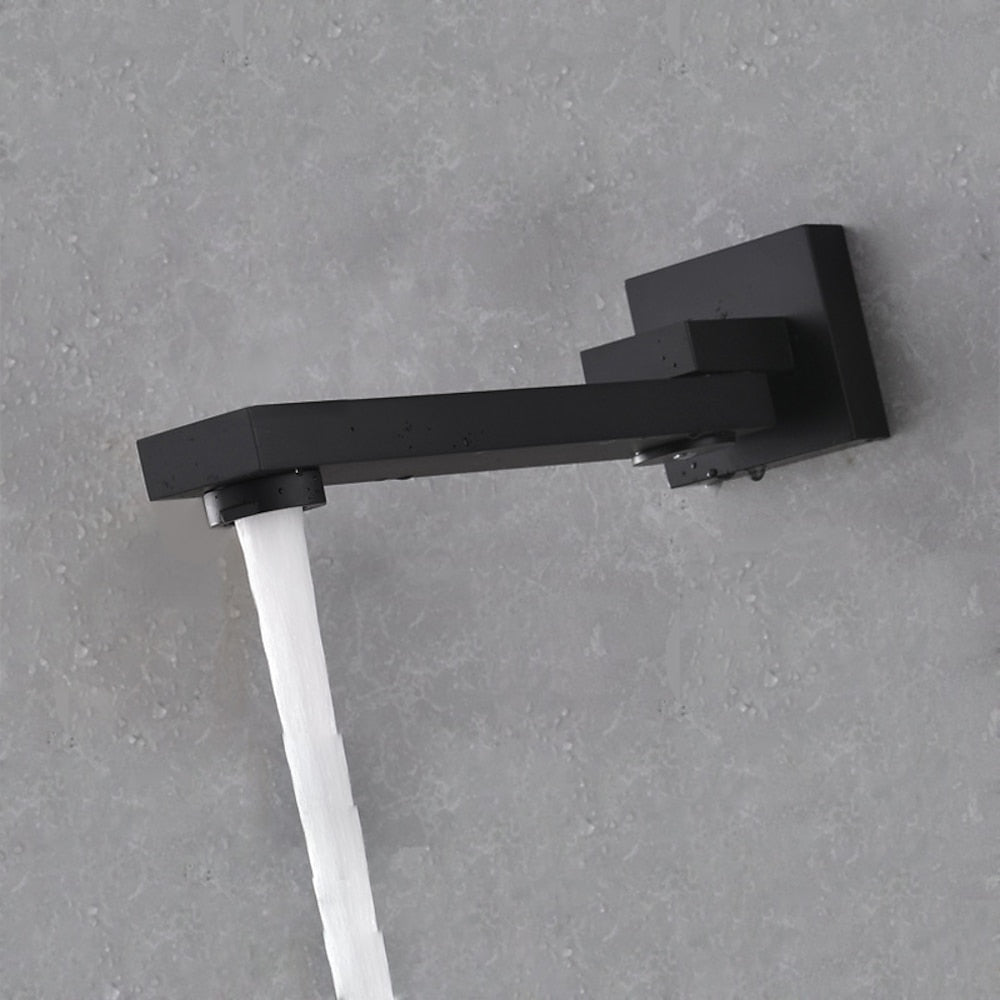Matte Black Wall-Mount Swivel Spout Bathroom Faucet, Single-Handle 2-Hole Sink Faucet