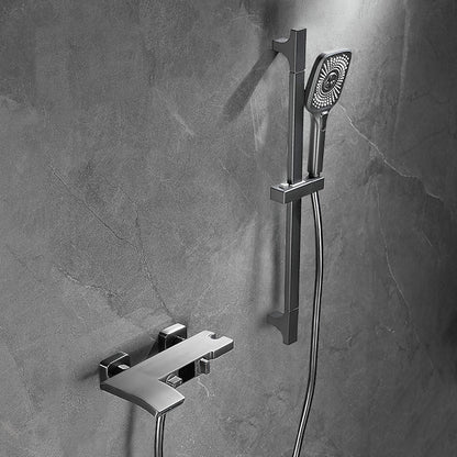 Wall-Mount Waterfall Tub Faucet, Dual-Handle Bath Mixer Tap with Handheld Shower