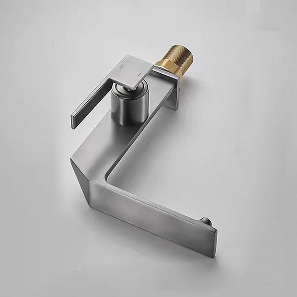 Modern Waterfall Bathroom Faucet, Single-Handle Brass Faucet, Matte Black / Chrome / Brushed Gold / Gunmetal