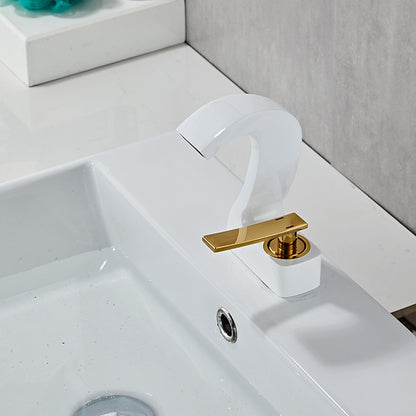 Waterfall Single-Hole Bathroom Faucet, Single-Handle Brass Faucet