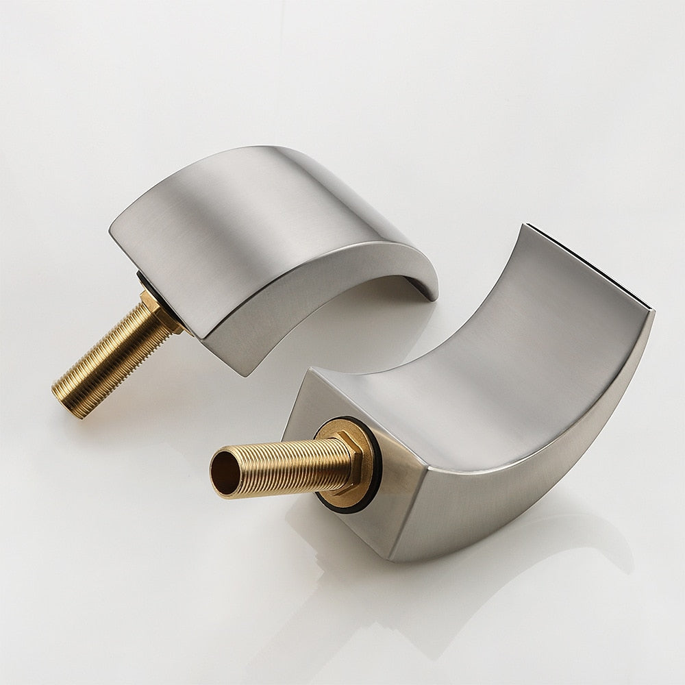 LED Waterfall Bathroom Faucet, Widespread Double-Handle Brass Faucet, Matte Black / Brushed Nickel / Chrome