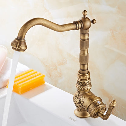 Antique Brass Traditional Single-Handle Kitchen Faucet, High Arc Swivel Spout Sink Faucet with Water Inlet Hoses