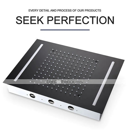 Matte Black Ceiling-Mounted Shower Head, LED Rainfall Shower Head with Power Adapter