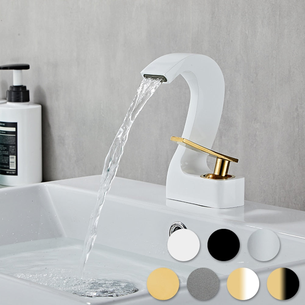 Waterfall Single-Hole Bathroom Faucet, Single-Handle Brass Faucet