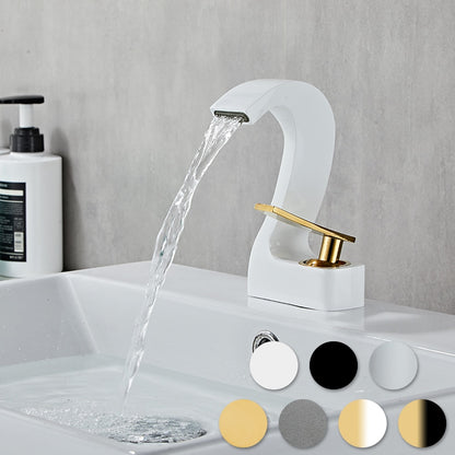 Waterfall Single-Hole Bathroom Faucet, Single-Handle Brass Faucet