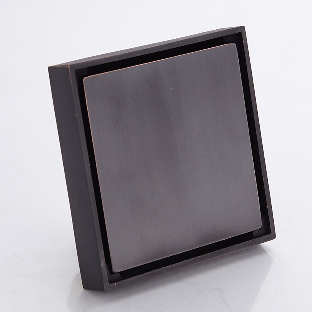Oil-Rubbed Bronze Square Shower Floor Drain, Modern Solid Brass Floor Drain with Removable Cover / Hair Strainer