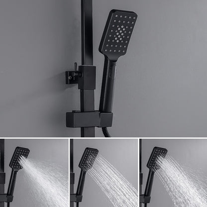 Matte Black Modern Wall-Mounted Shower System, Exposed Rainfall / Handheld Shower System with Bidet Sprayer / Storage Shelf