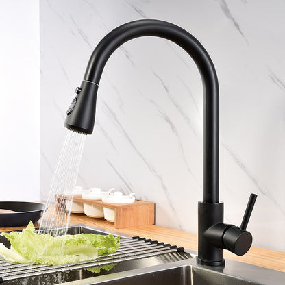 Matte Black Modern Single-Hole Kitchen Faucet, Single-Handle Pull-Down Sprayer Faucet