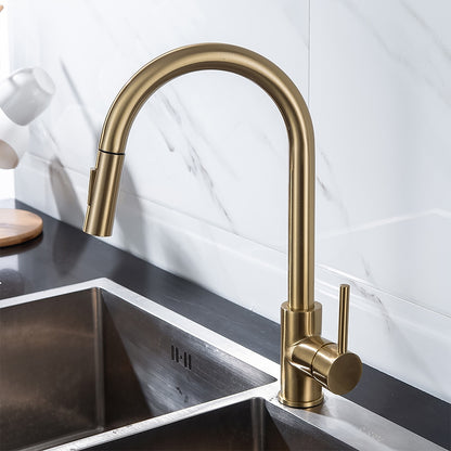 Modern Pull-Down Kitchen Faucet, Single-Handle Swivel Spout Faucet, Matte Black / Brushed Gold / Brushed Nickel / Chrome / Gunmetal