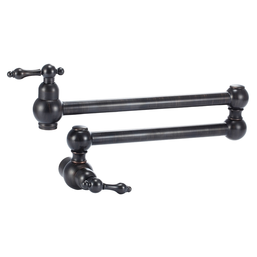 Wall-Mount Brass Pot Filler Faucet, Double Handle Folding Kitchen Faucet, Oil-Rubbed Bronze / Matte Black