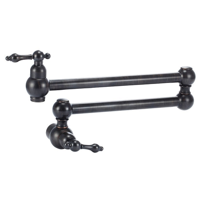 Wall-Mount Brass Pot Filler Faucet, Double Handle Folding Kitchen Faucet, Oil-Rubbed Bronze / Matte Black