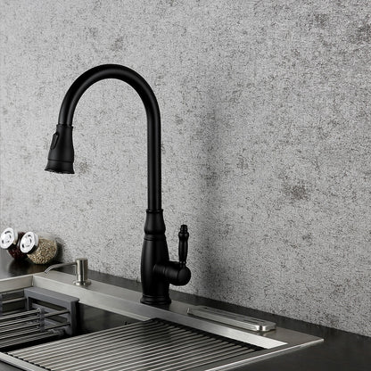 Oil-Rubbed Bronze Pull-Down Kitchen Faucet, Traditional Single-Handle Brass Faucet