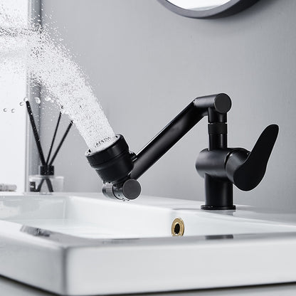 Height-Adjustable Modern Bathroom Sink Faucet, Single-Hole Swivel Spout Faucet, Matte Black / Chrome
