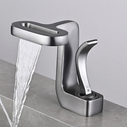 Waterfall Single-Hole Bathroom Faucet, Single-Handle Brass Vanity Faucet