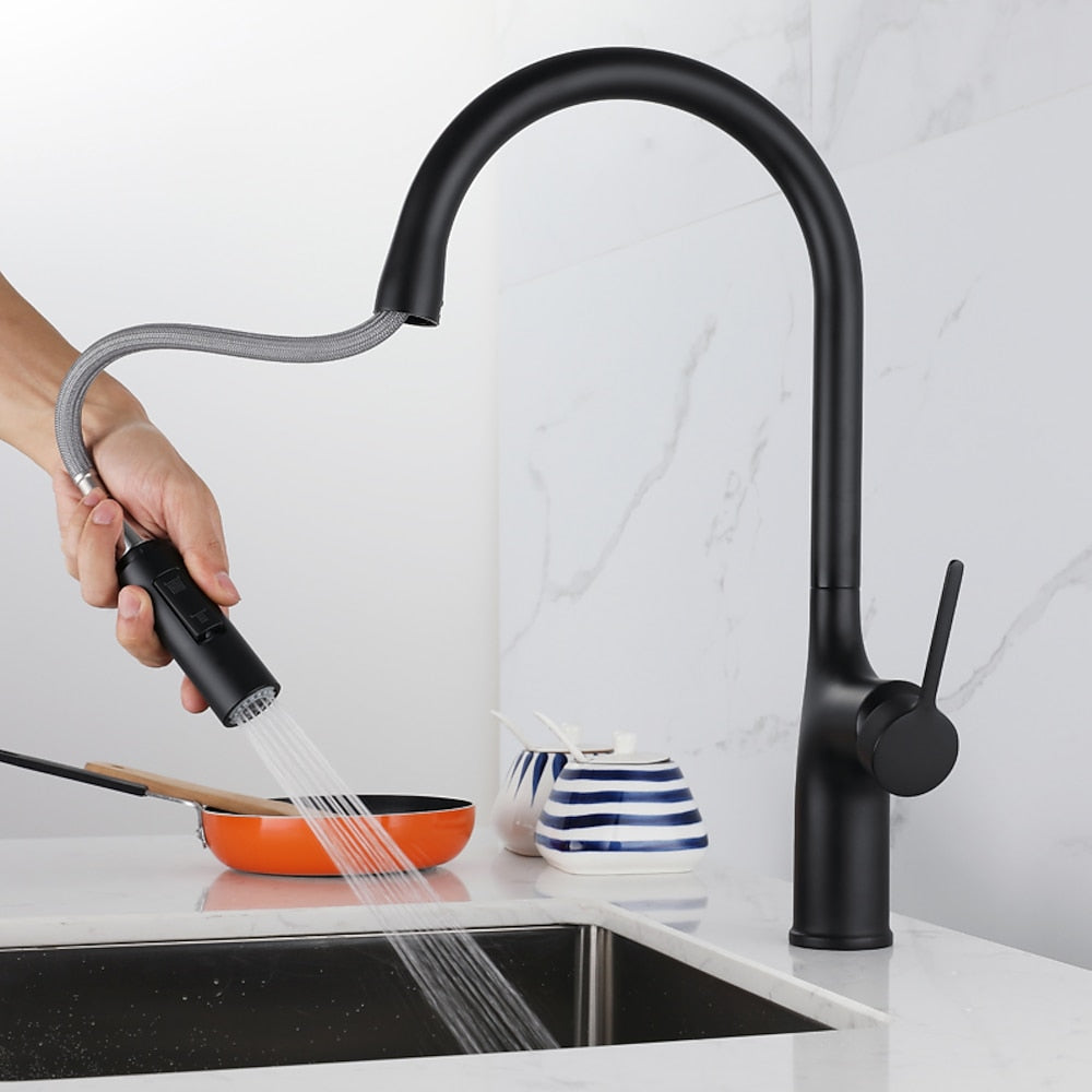 Modern Pull-Down Kitchen Faucet, Single-Handle High Arc Faucet, Matte Black / Chrome / Brushed Gold