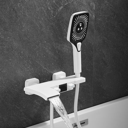 Wall-Mount Waterfall Tub Faucet, Dual-Handle Bath Mixer Tap with Handheld Shower