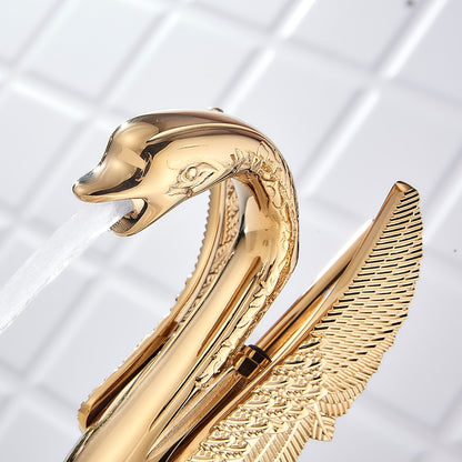 Swan Design Single-Hole Bathroom Faucet, Single-Handle Deck-Mount Brass Faucet