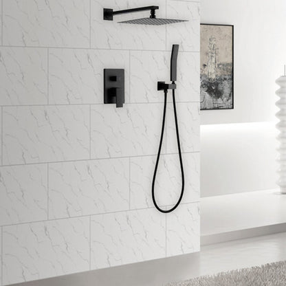 Matte Black Wall-Mounted Rainfall Shower System, Concealed Shower Faucet Set with Handheld Shower