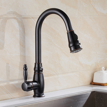 Traditional High-Arc Pull-Down Kitchen Faucet, Single-Handle Single-Hole Brass Faucet, Oil-Rubbed Bronze / Chrome / Brushed Nickel / Polished Gold