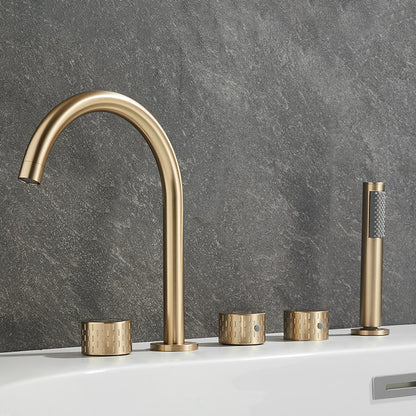 Contemporary 3-Handle Roman Tub Faucet, 5-Hole Brass Tub Filler with Handheld Shower